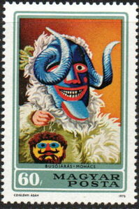 Sello de Hungría de 1973 con una máscara de busó de Mohács